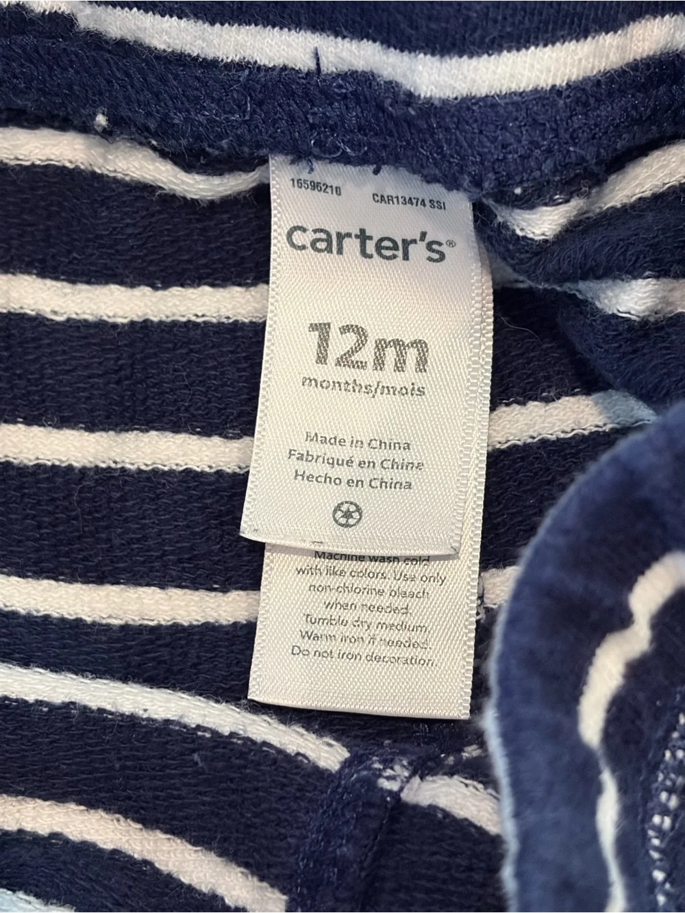 Carter’s Striped Jogger Pants Size 12M Navy Blue White Baby Bottoms